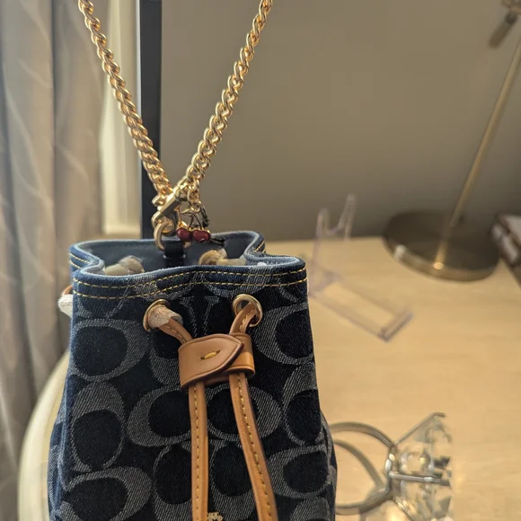 Coach Drawstring Wristlet Mini Bucket Bag in Signature Denim NWT - Picture 11 of 12